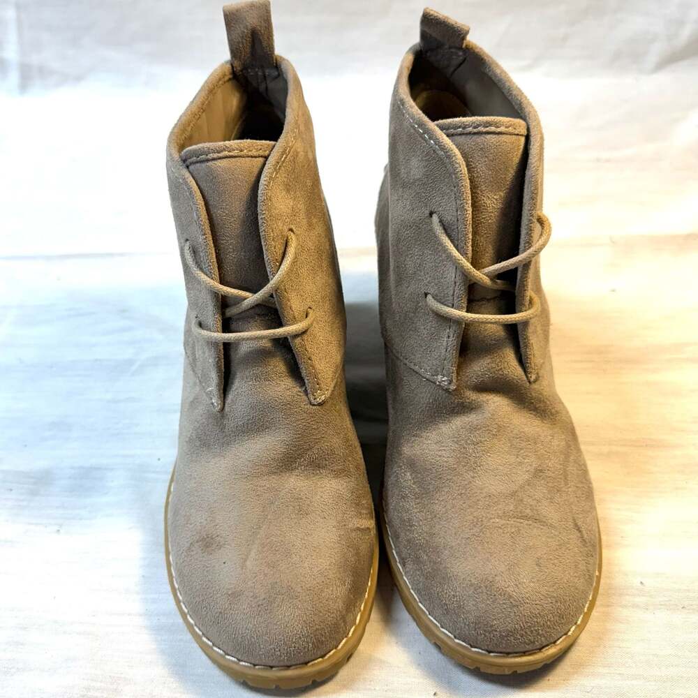 G.H. Bass & Co. Taupe Suede Lace-Up Wedge Ankle Booties